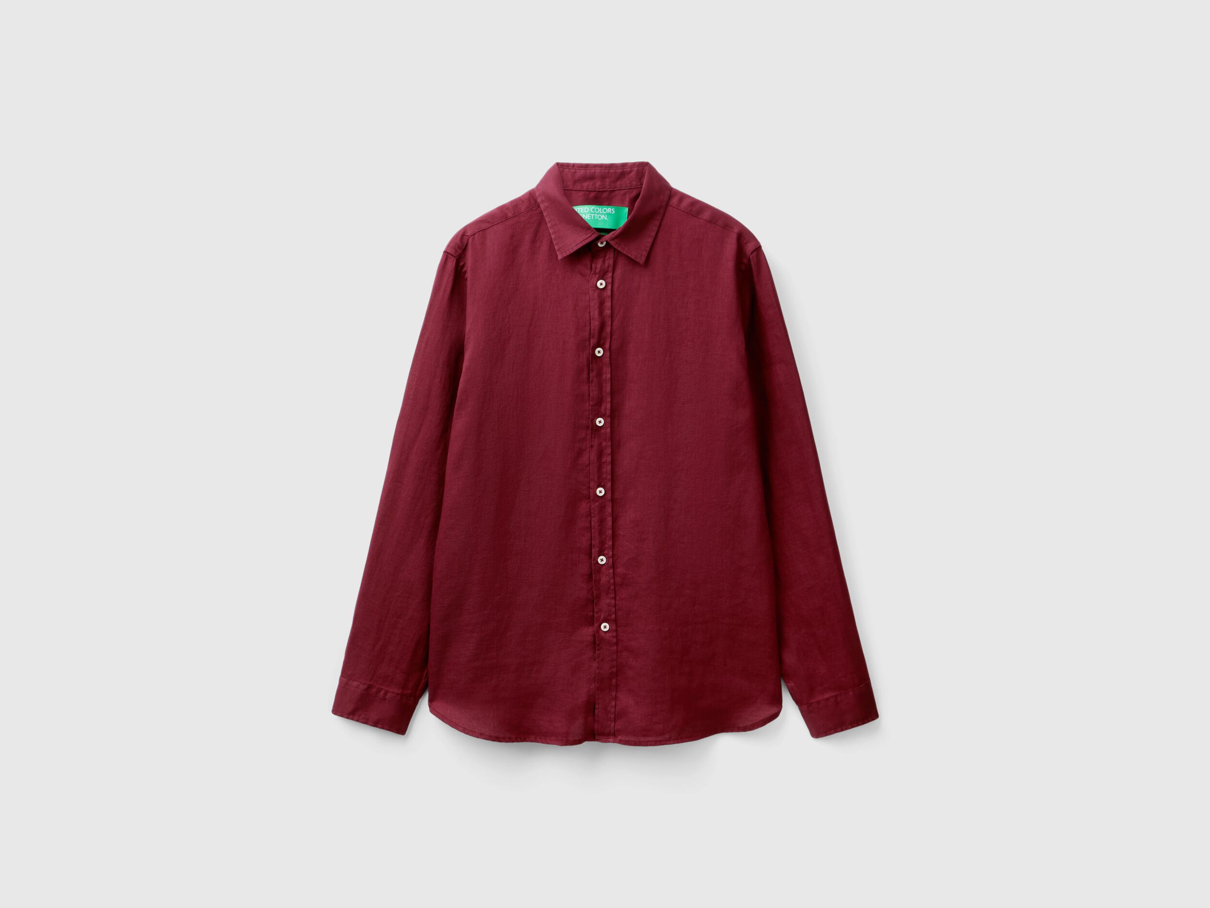 史上一番安い Shirt in pure linen - Burgundy | Benetton 長袖シャツ