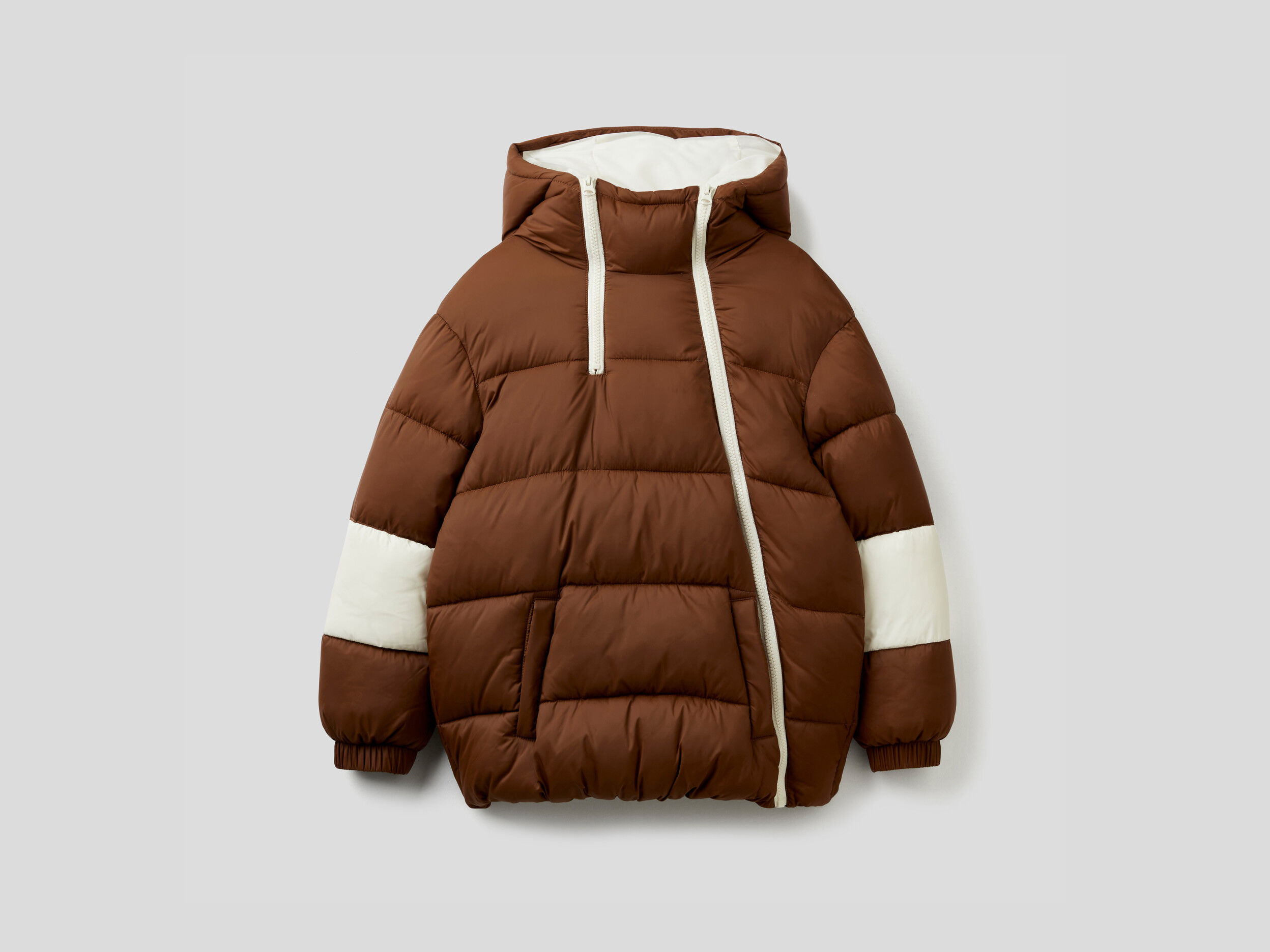 Hooded double zip on sale up padded parka coat