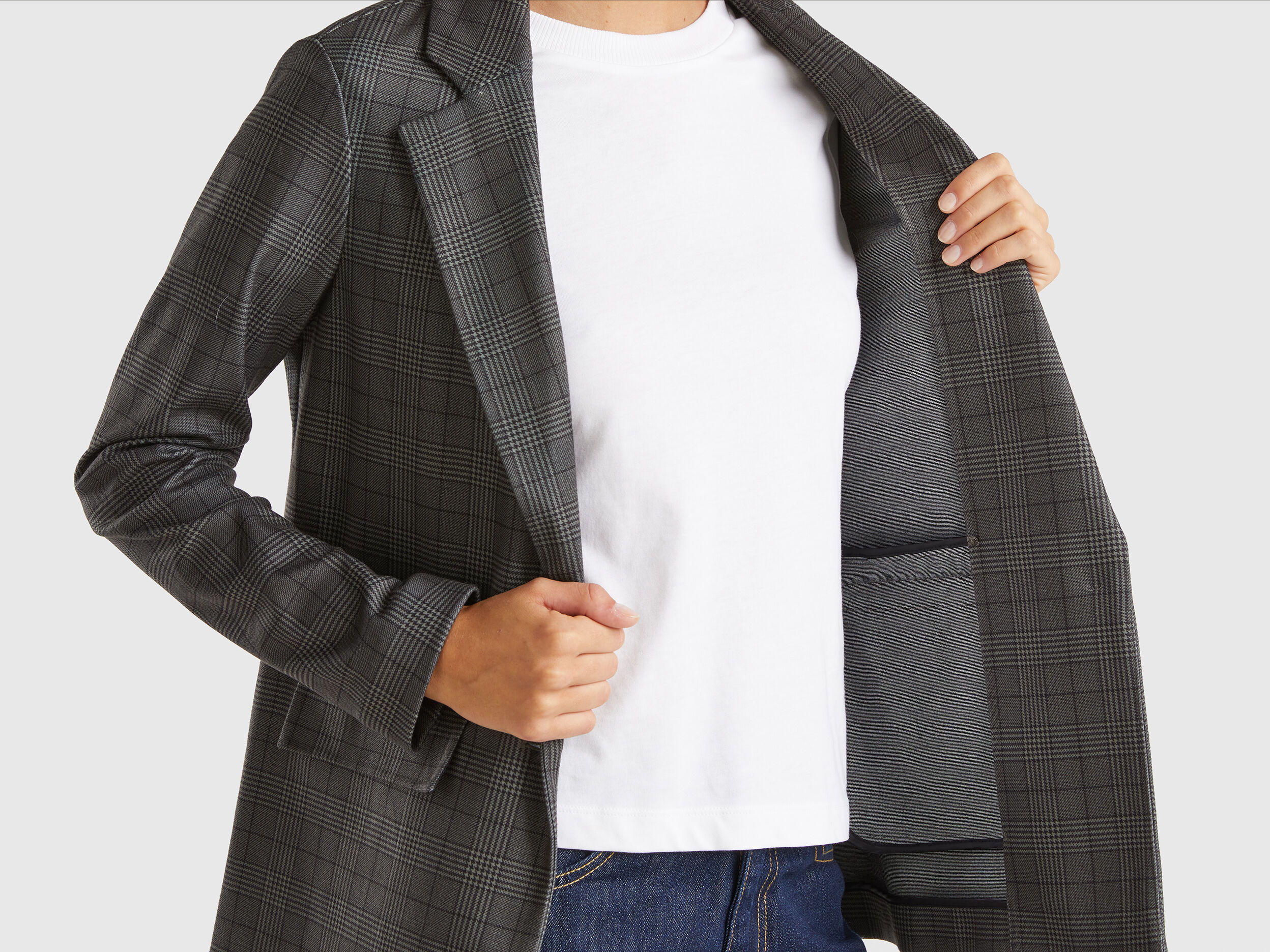 Prince of Wales unlined blazer - Dark Gray | Benetton Prince of Wales unlined blazer - Dark Gray | Benetton