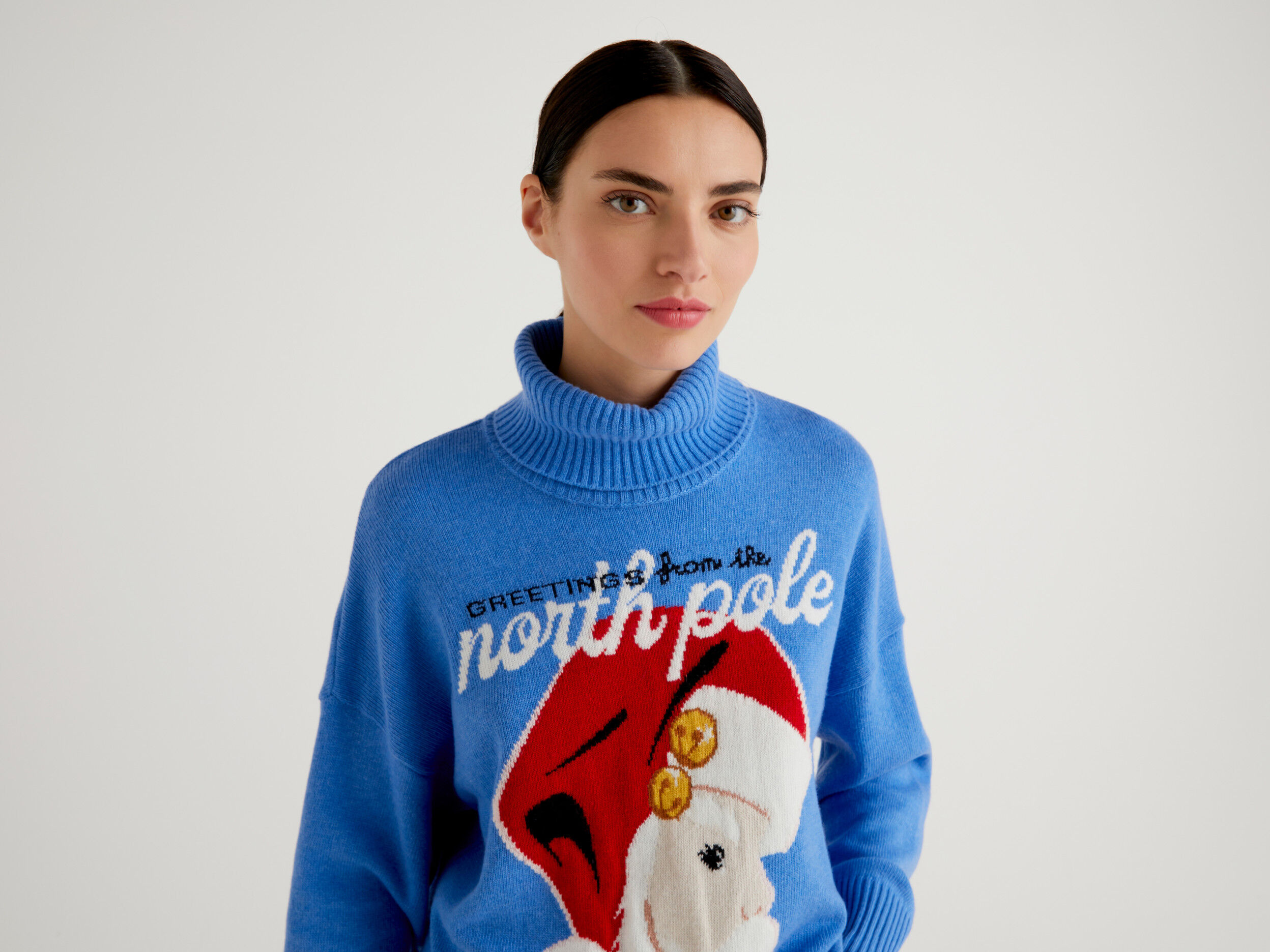 Christmas turtleneck in cashmere blend Bright Blue Benetton
