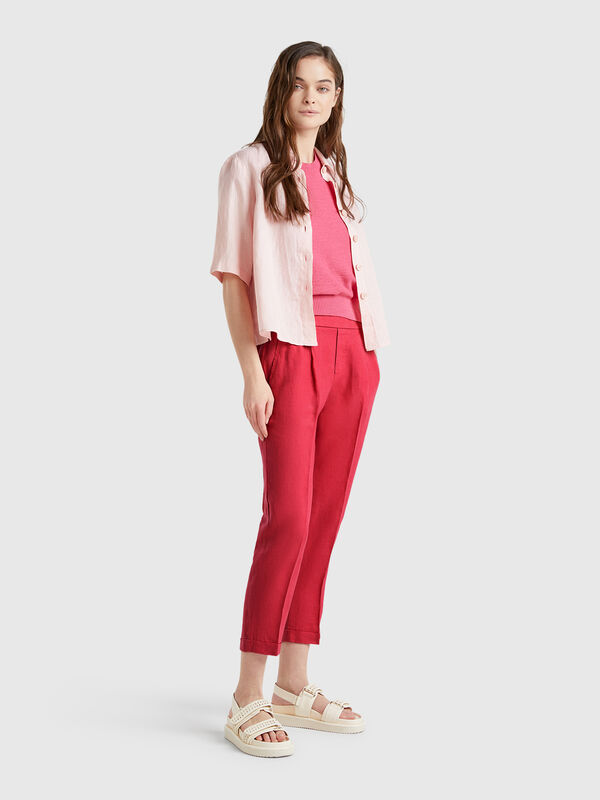 Pantalón cropped 100% lino Mujer