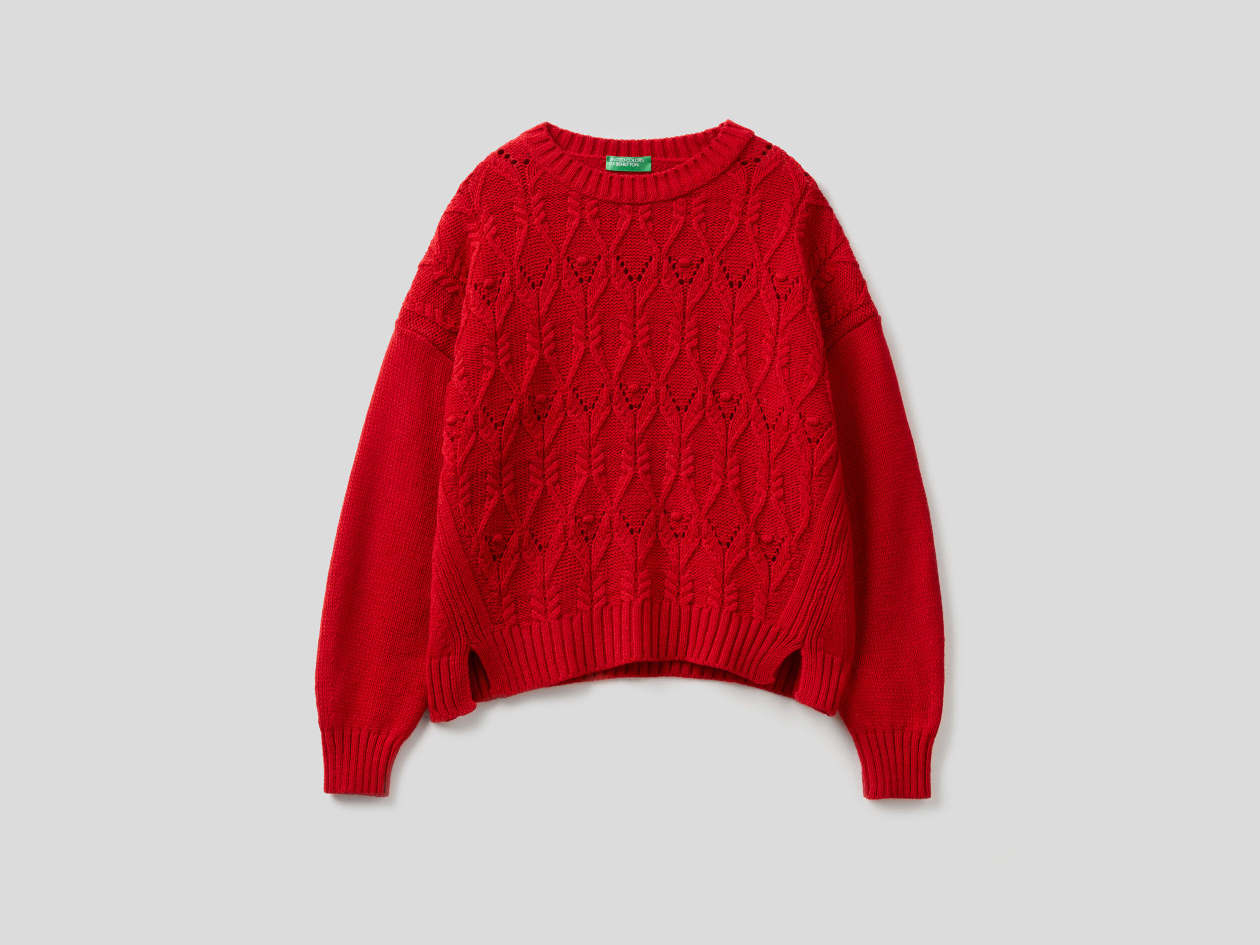 Boxy fit knit sweater - Red | Benetton