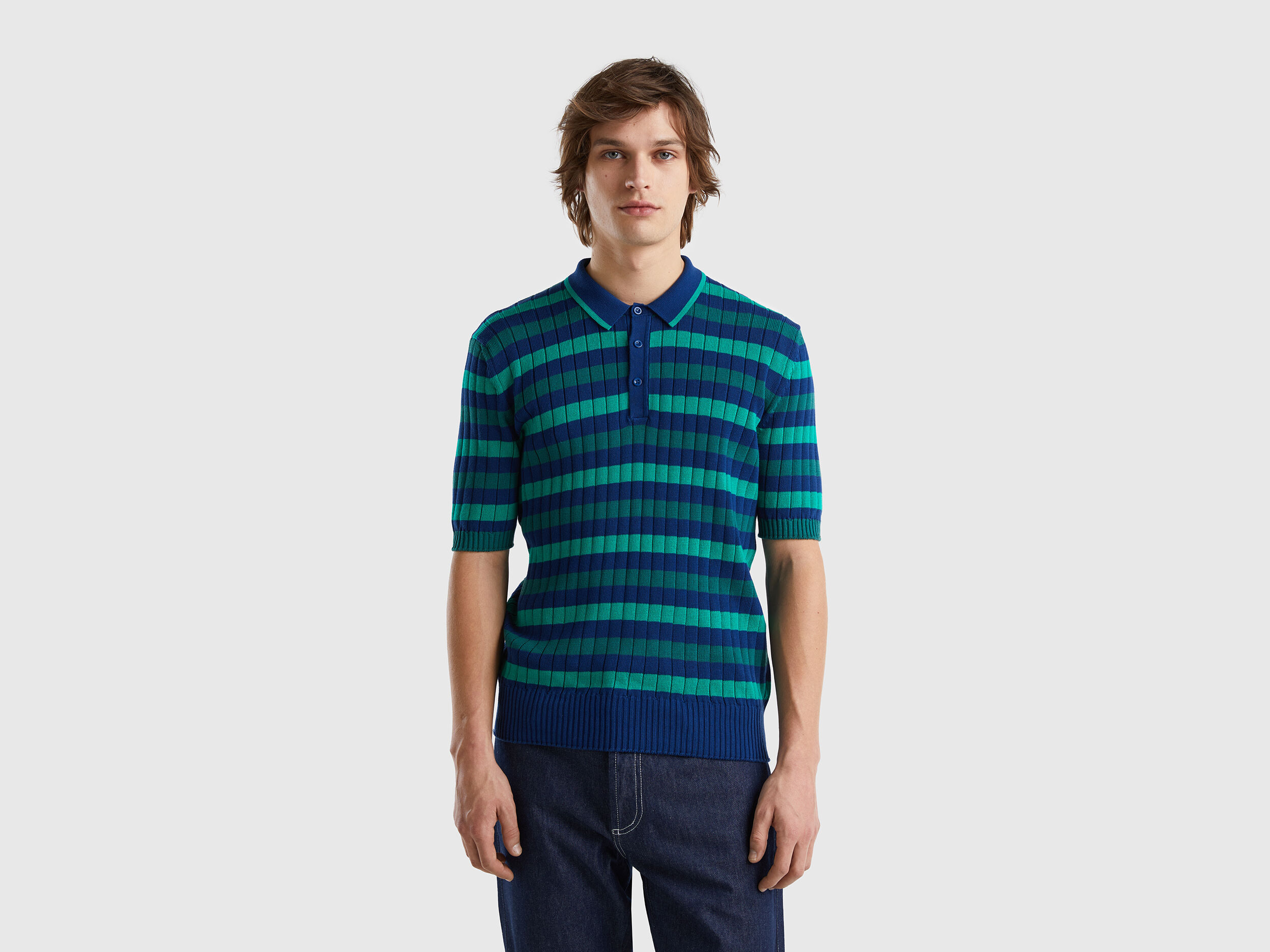 Green and blue striped knit polo Multi color Benetton