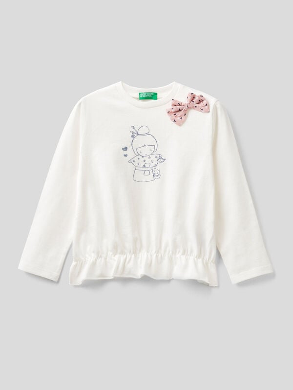 T-shirt with bow and glittery print Junior Girl