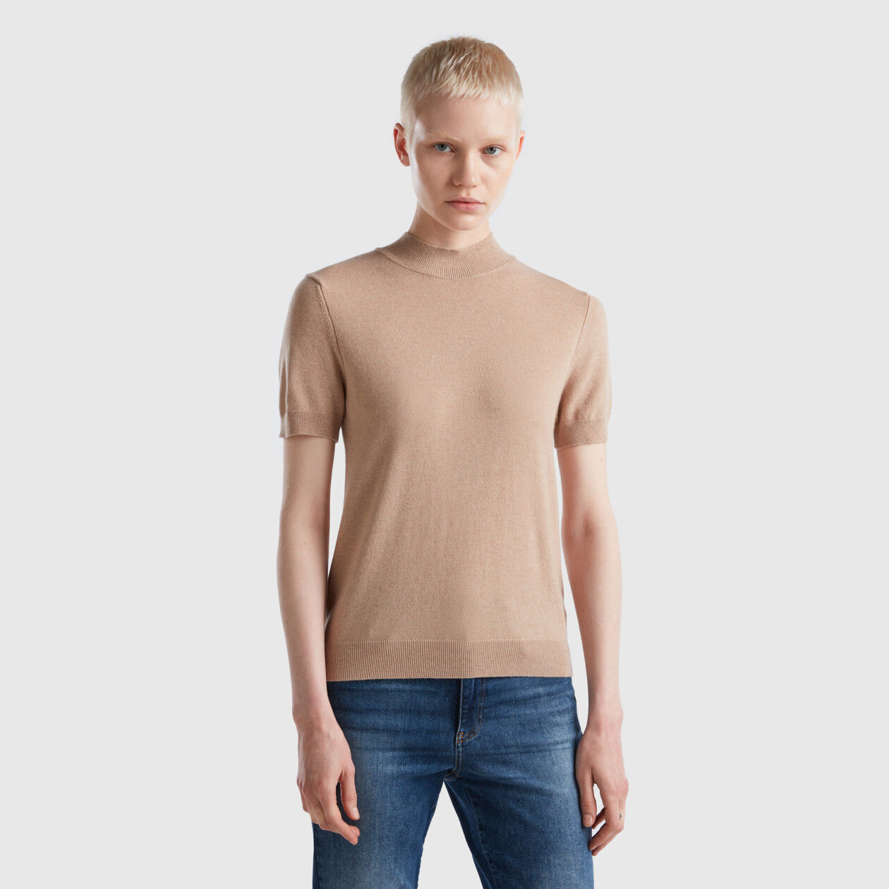 Beige short sleeve sweater in cashmere blend Beige Benetton