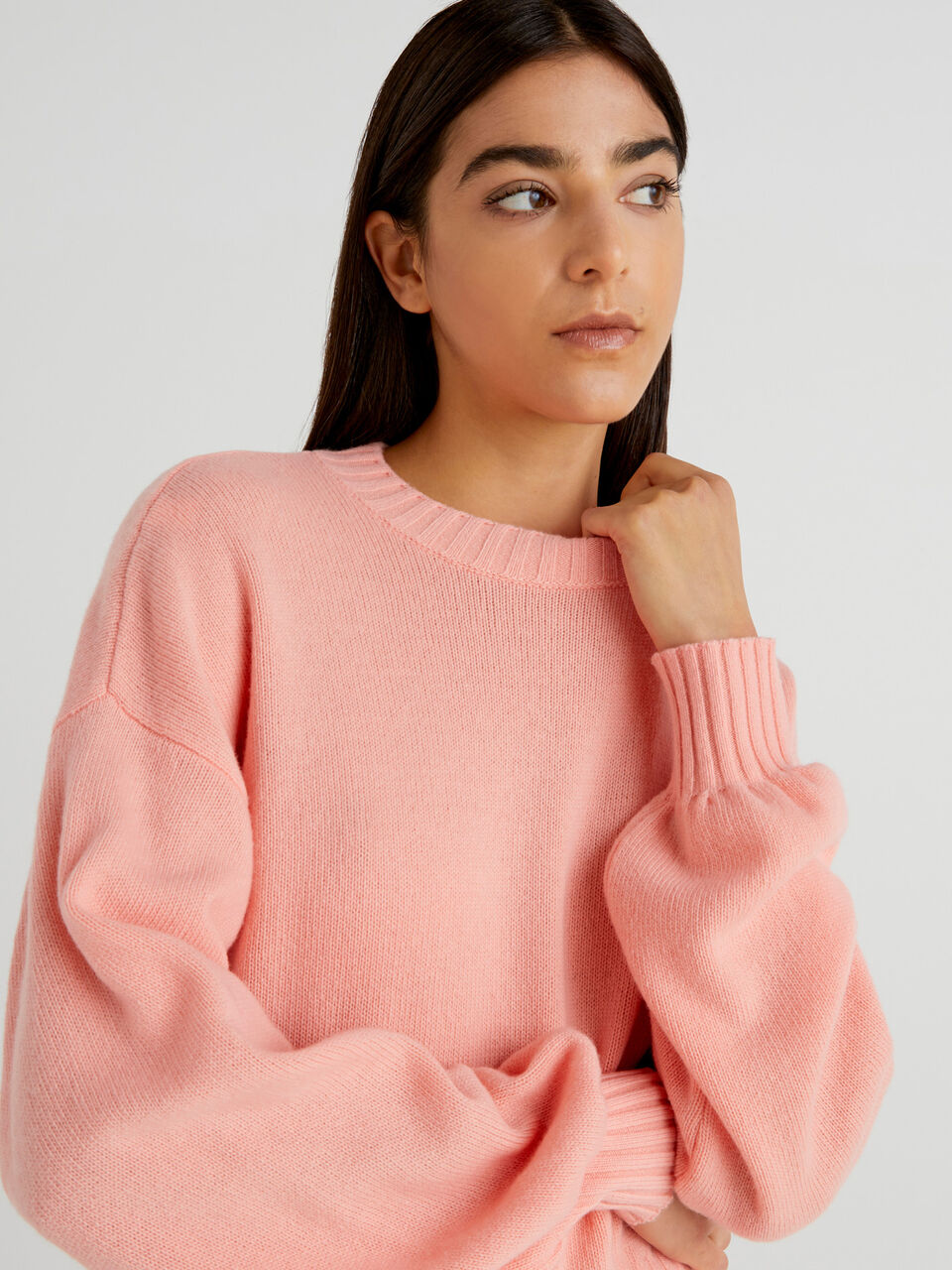 Crew Neck Sweater In Wool Blend Pink Benetton