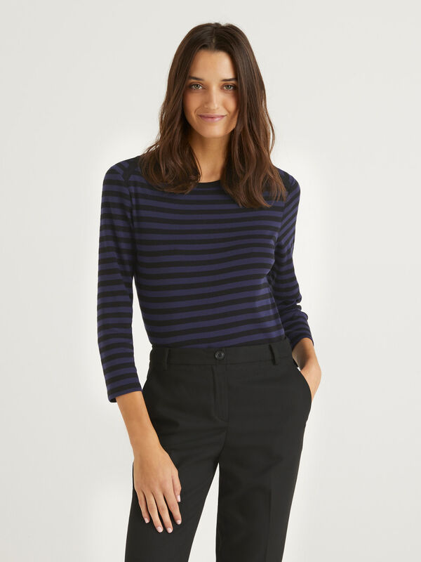 Striped 3/4 sleeve t-shirt in 100% cotton Women