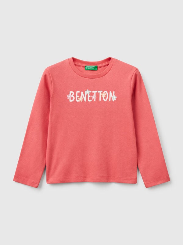 Camiseta slim fit con estampado de glitter Niña
