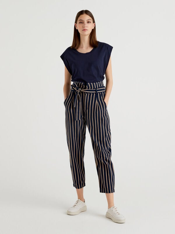 High-waisted 100% cotton trousers Women