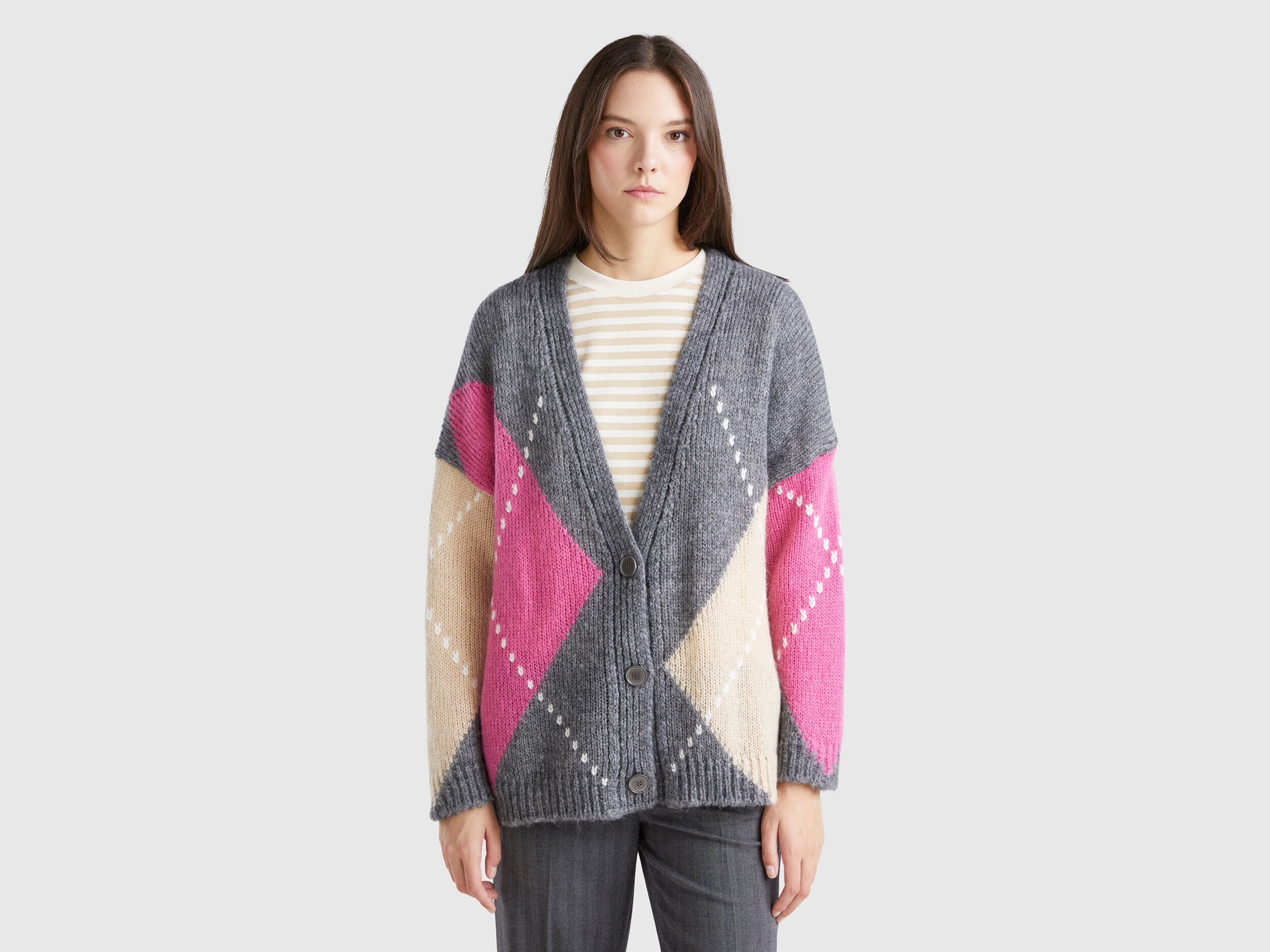 Boxy fit cardigan in mohair blend - Multi-color | Benetton