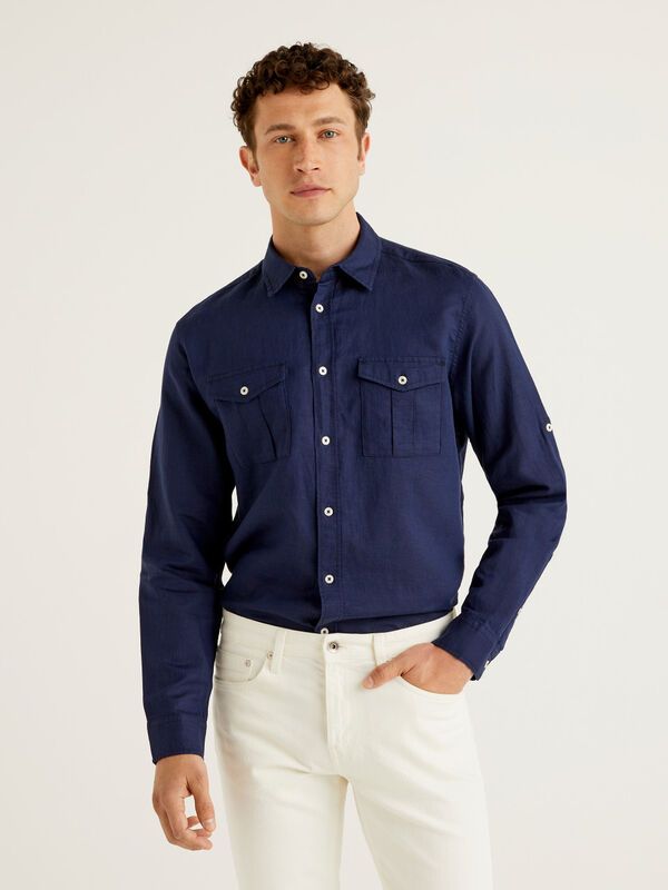 Regular fit linen blend shirt Men