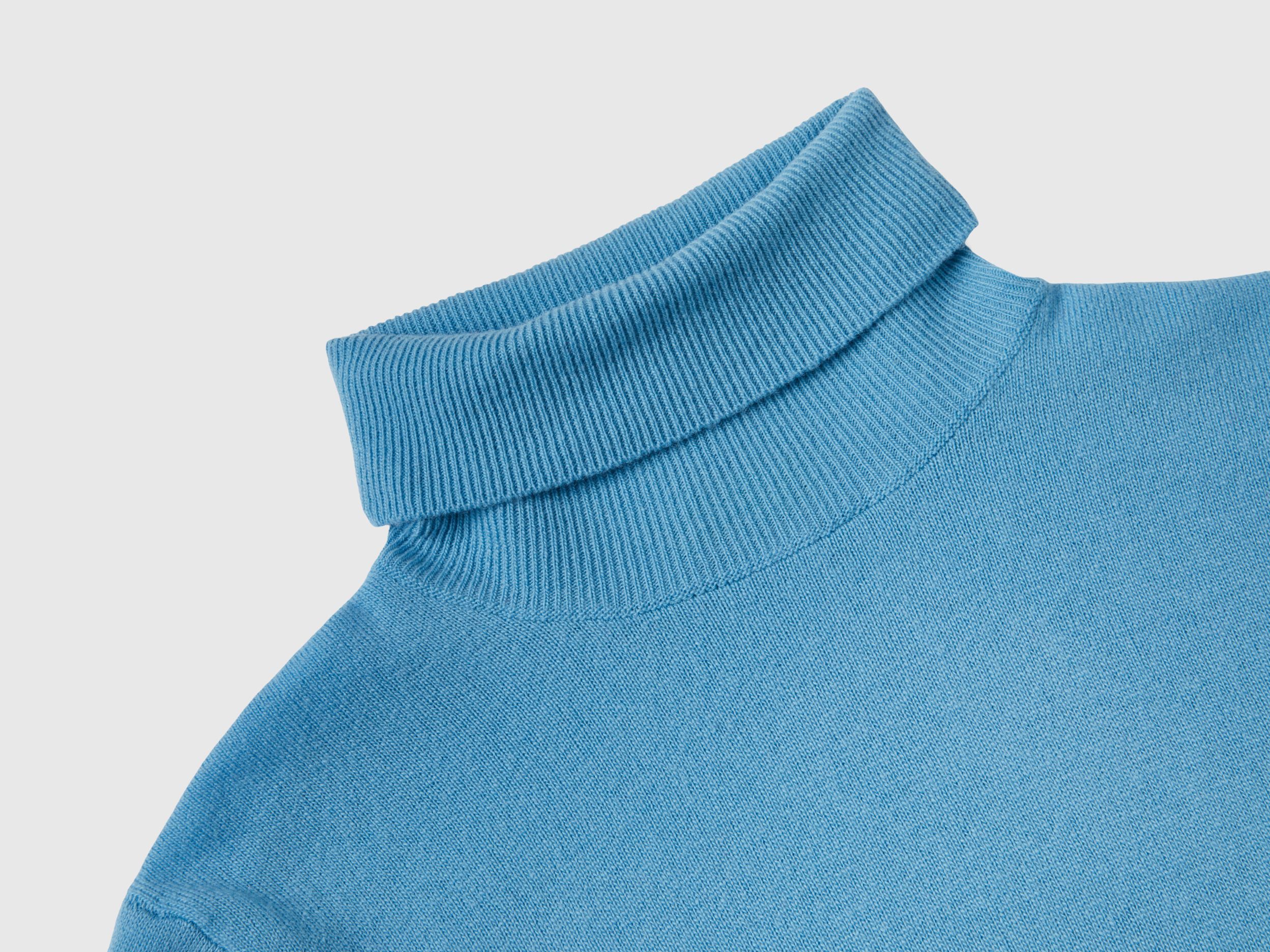 Light blue turtleneck in pure Merino wool Light Blue Benetton
