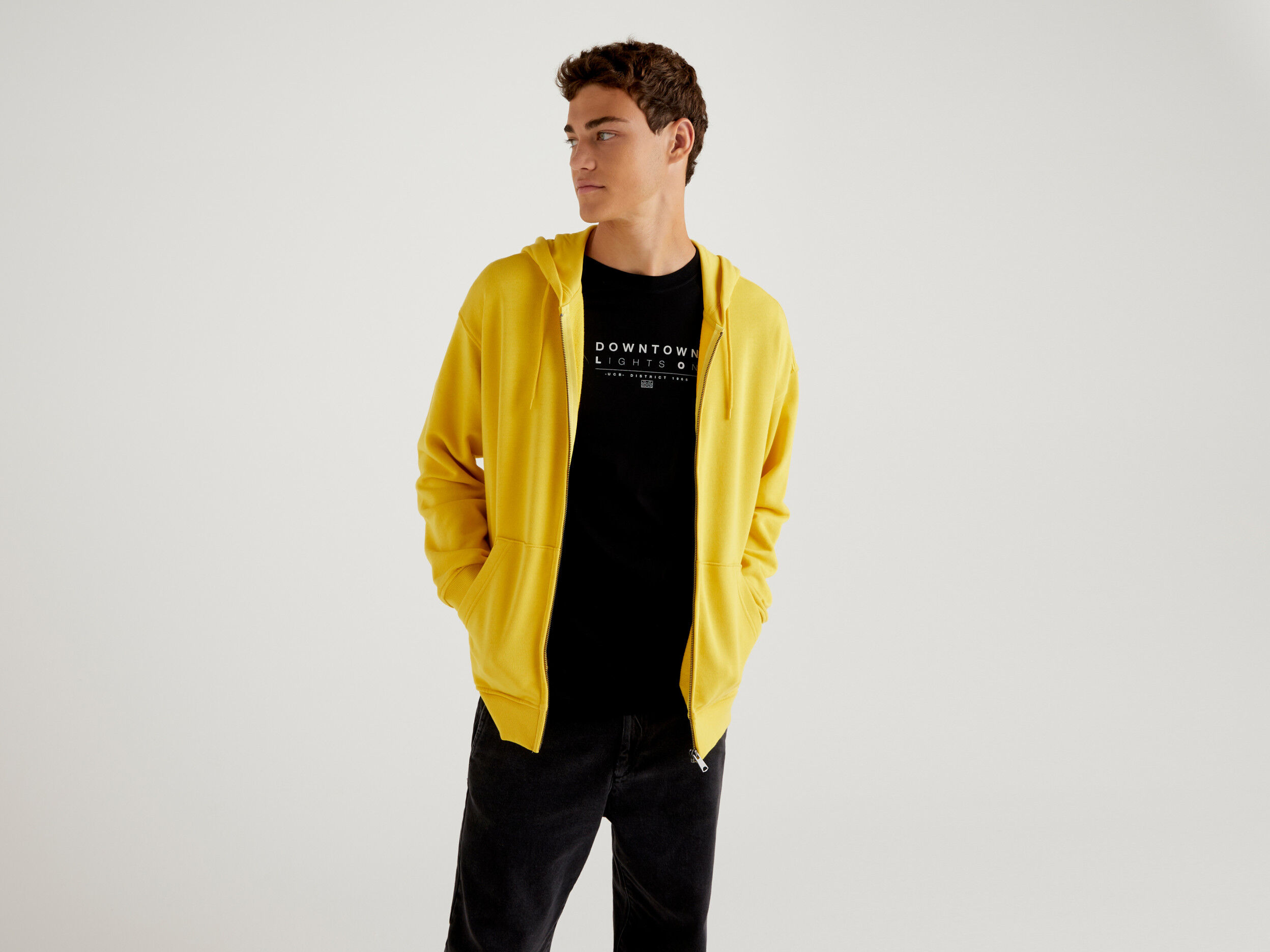 Bright yellow zip up hoodie store