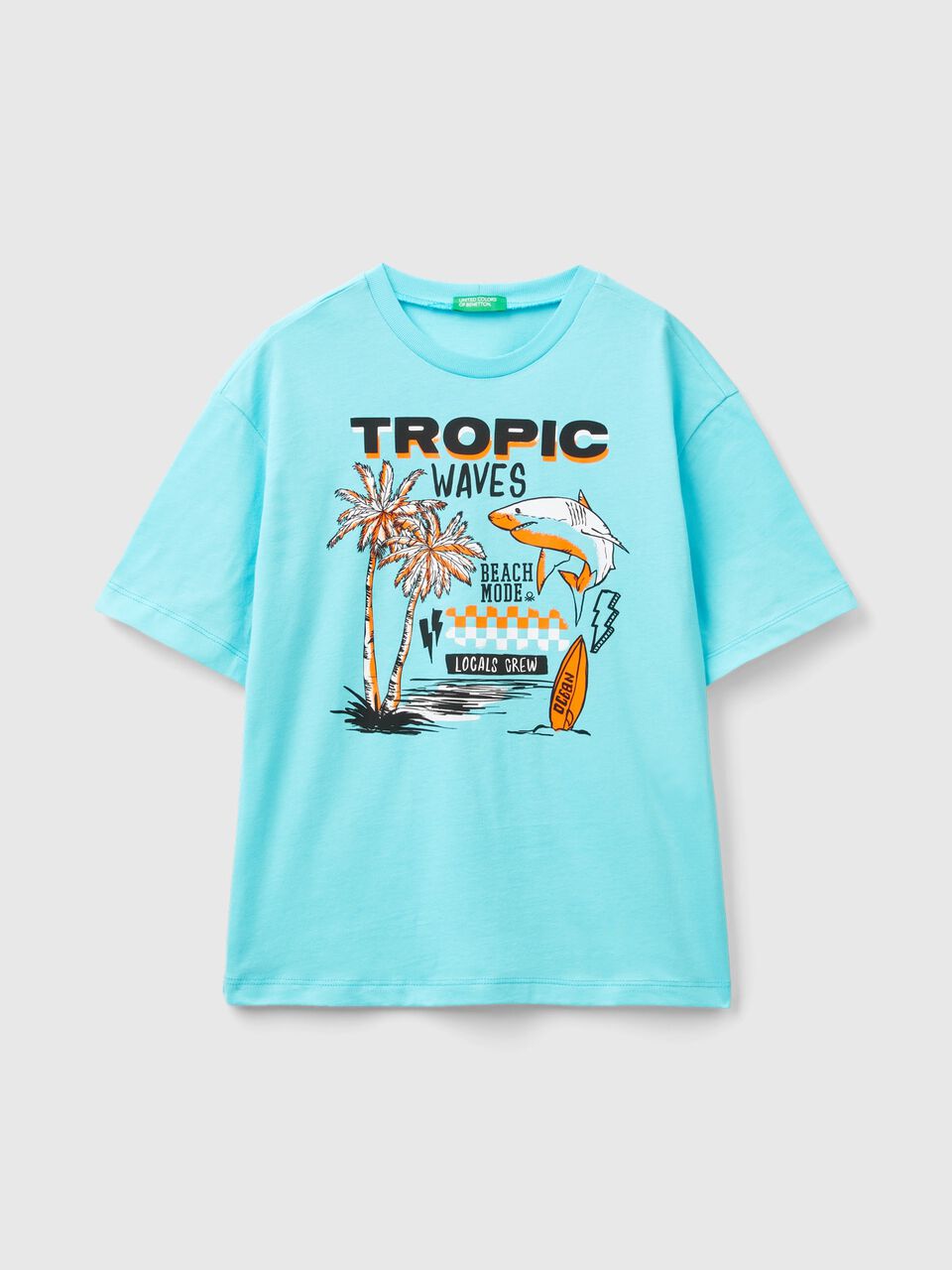 Oversize t-shirt with print - Turquoise | Benetton
