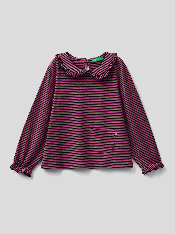 Striped t-shirt with collar Junior Girl