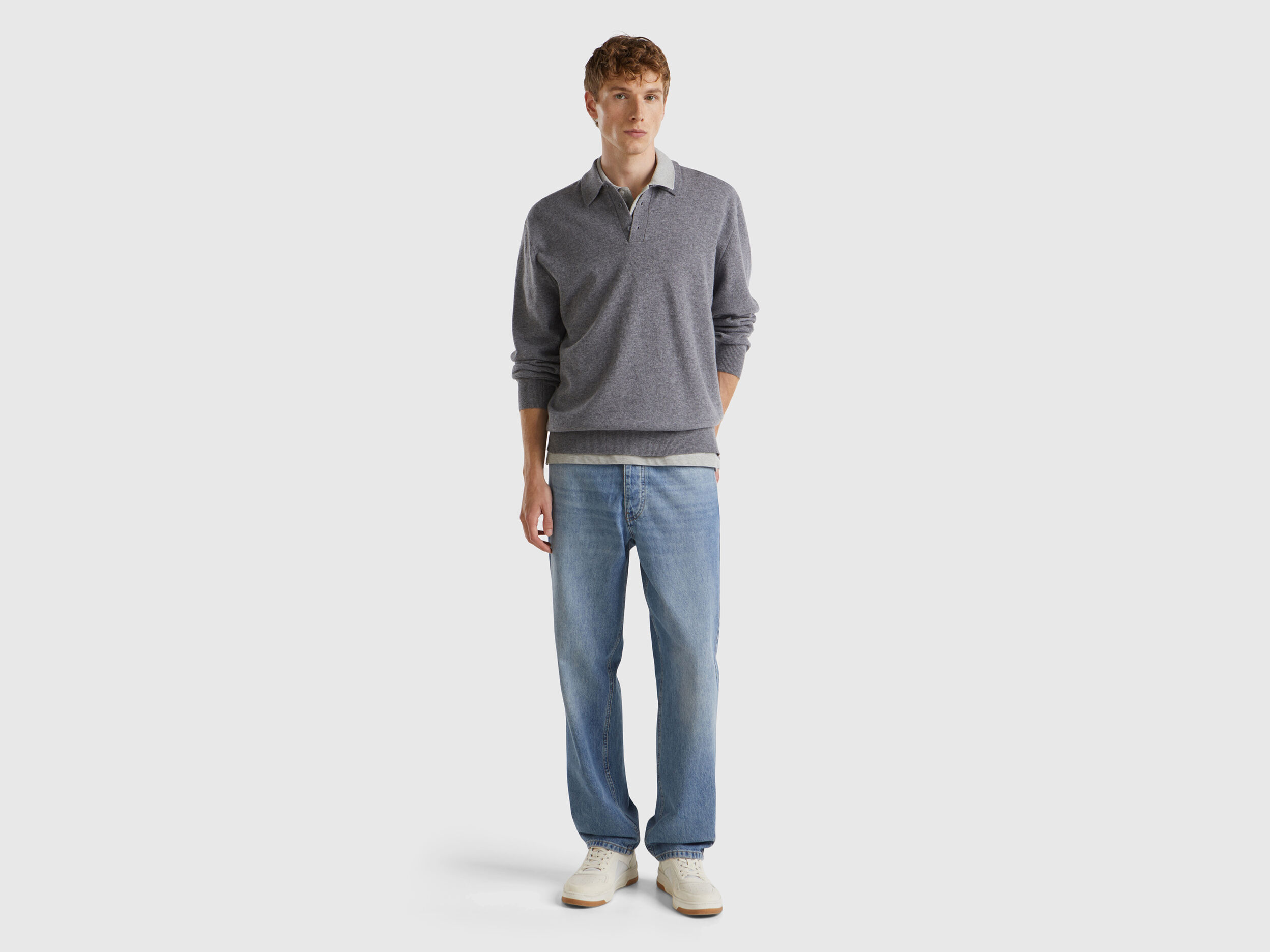 Dark gray polo in pure Merino wool - Dark Gray | Benetton