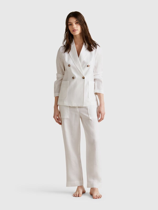 Pantalón de puro lino con elástico Mujer