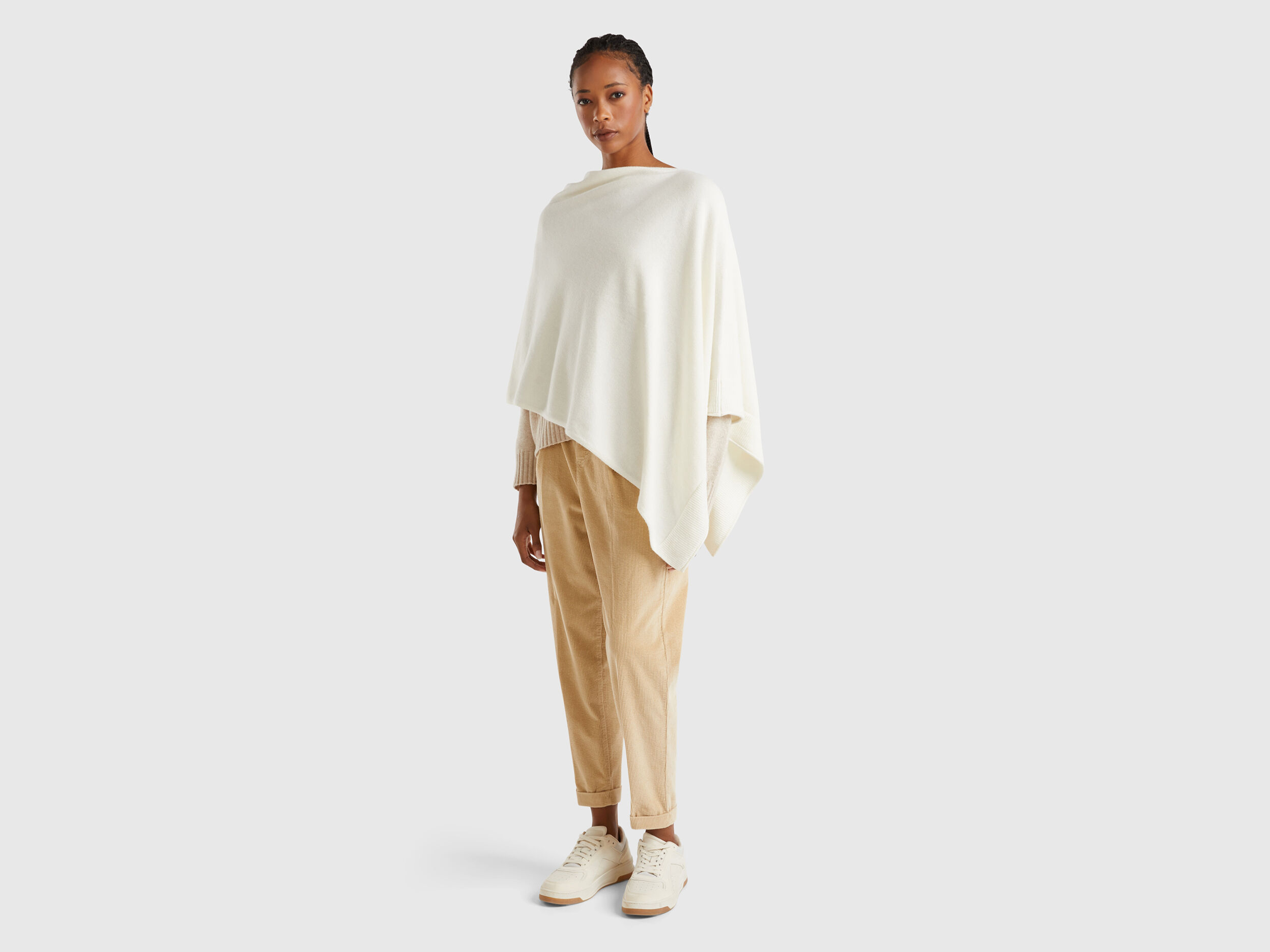 Cashmere blend poncho Creamy White Benetton