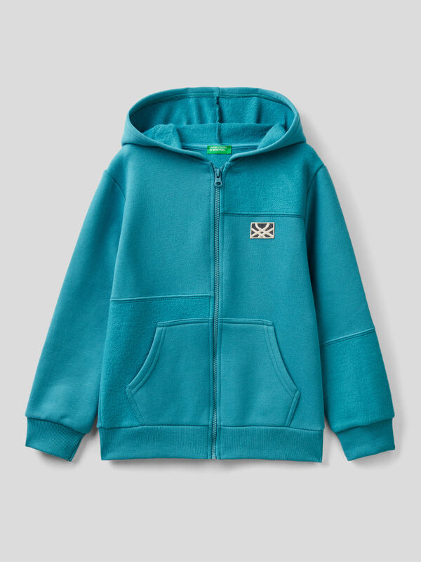 Warm hoodie with zip and logo patch Junior Boy
