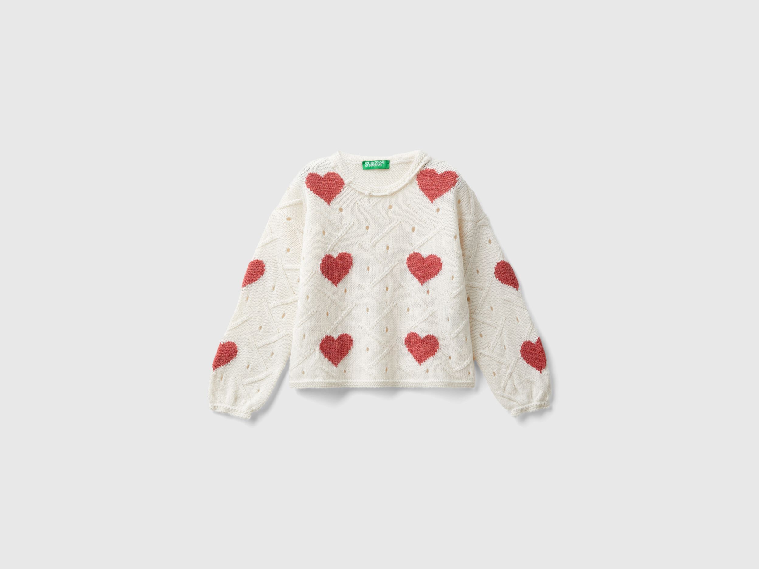 Sweater with heart inlay Creamy White Benetton