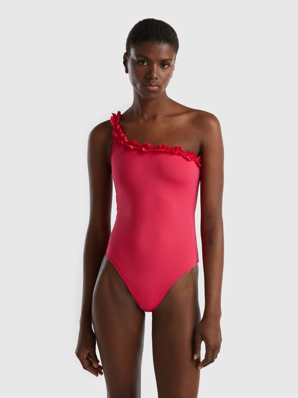 One-piece swimsuit in ECONYL® with ruffles Women
