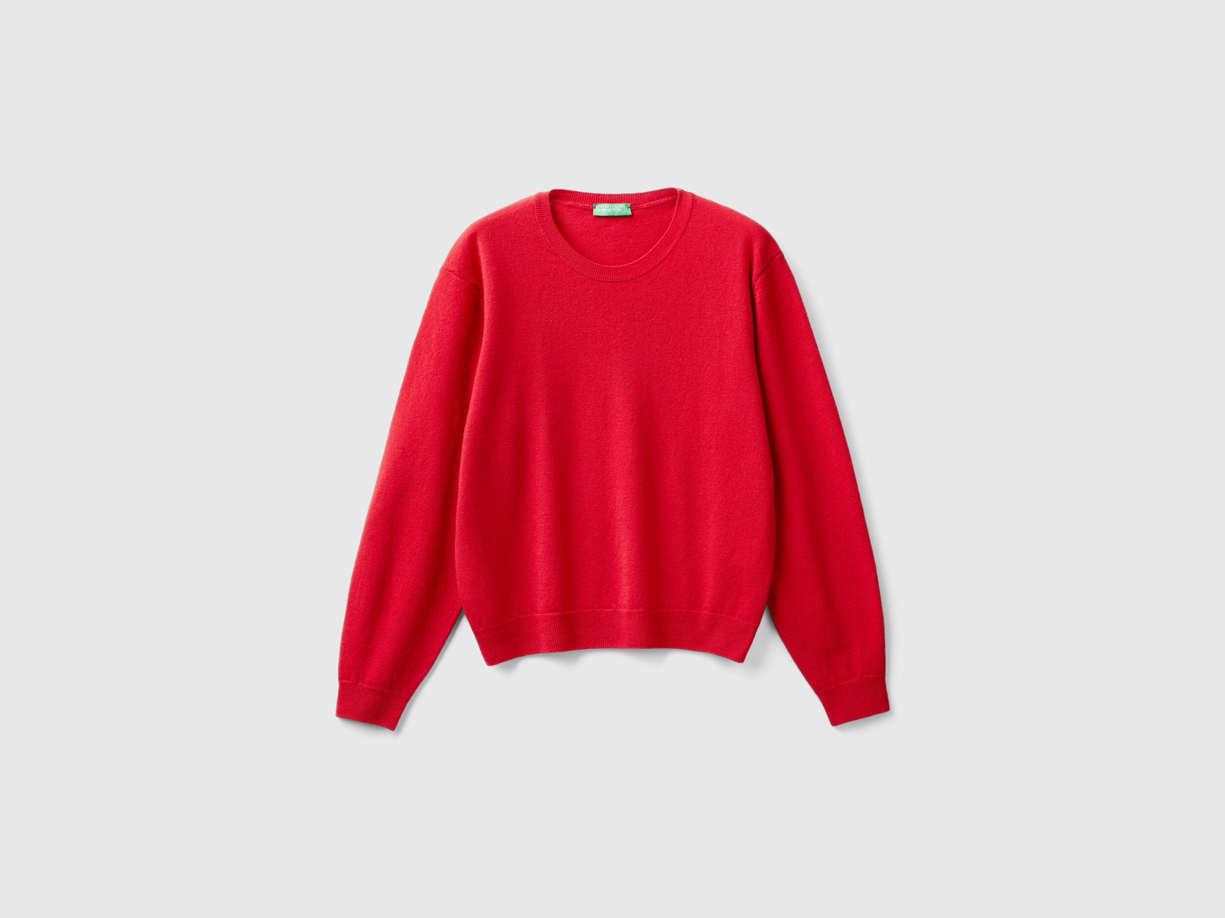 Cropped sweater with cable knit and perforations - Red