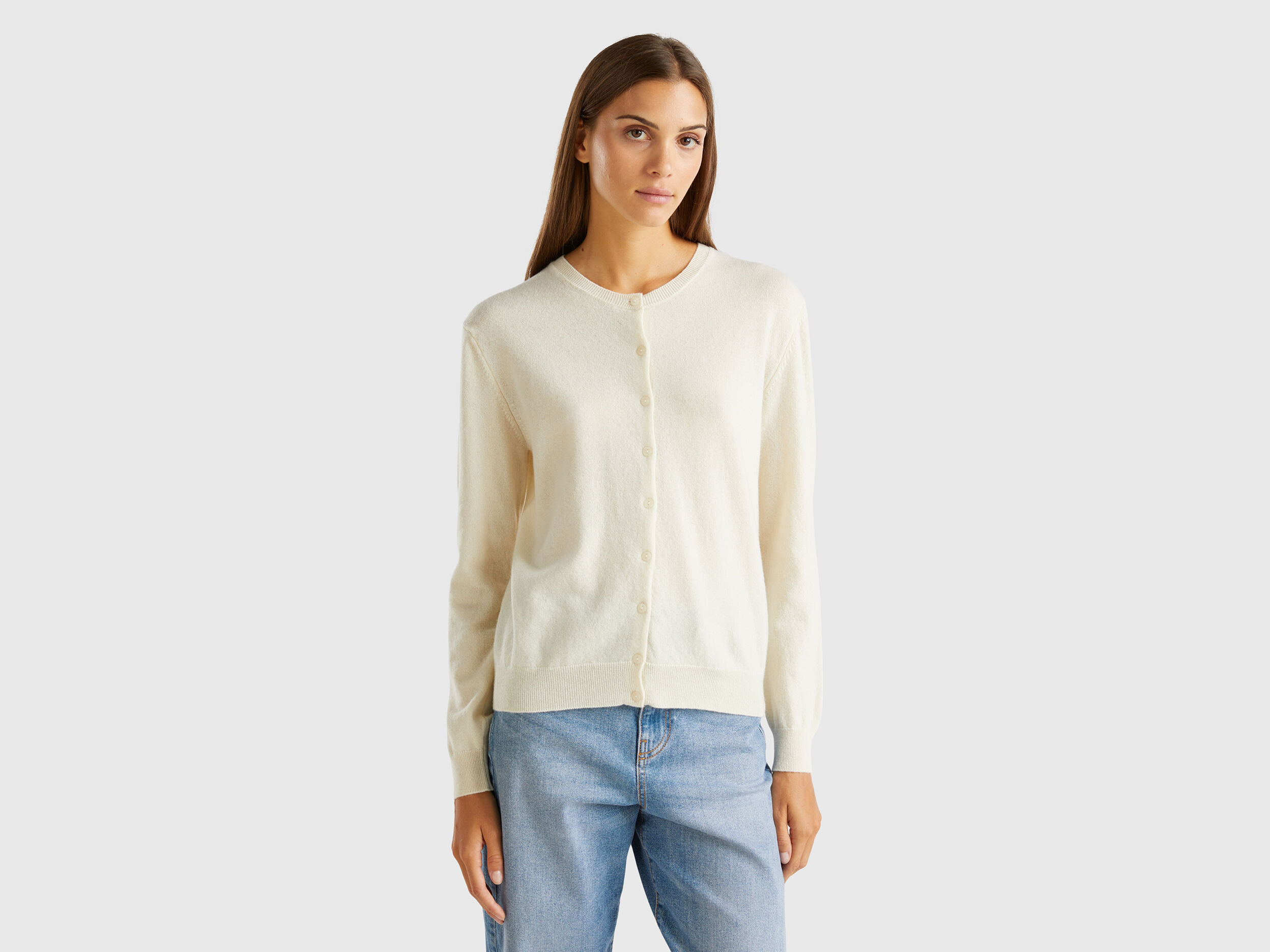 Cream crew neck cardigan on sale