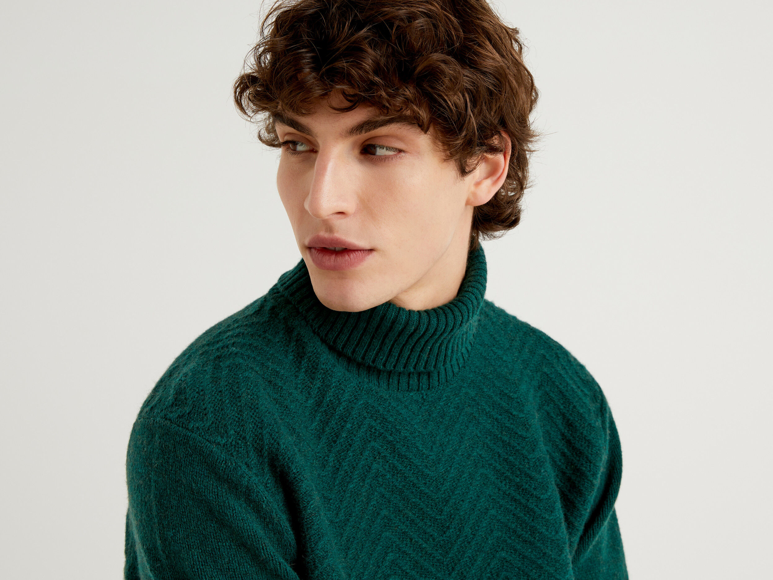 Turtleneck in pure Shetland wool Dark Green Benetton