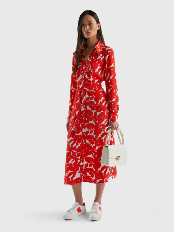 Vestido camisero de flores de 100 % viscosa Mujer