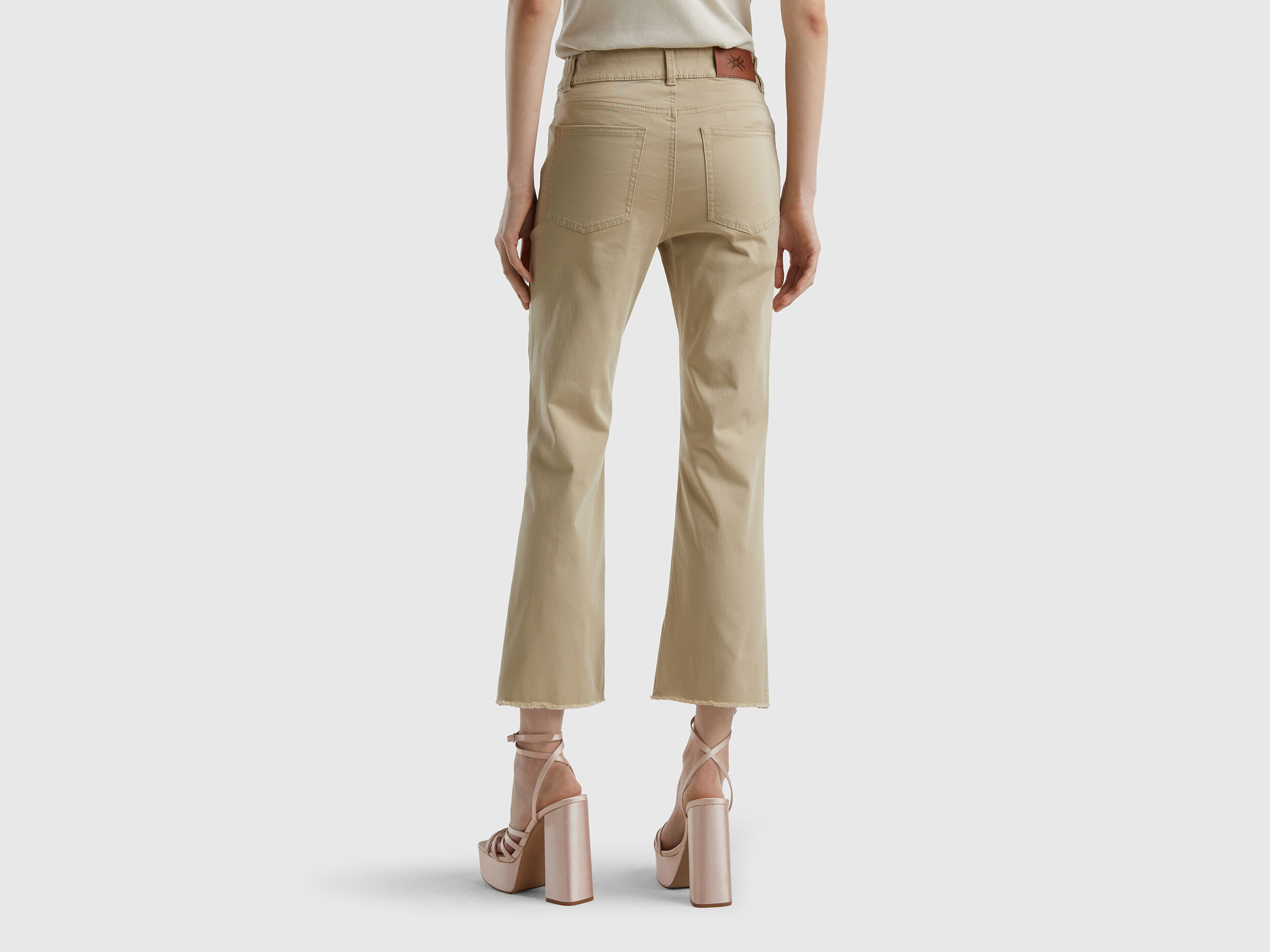 Khaki cropped trousers ladies hotsell