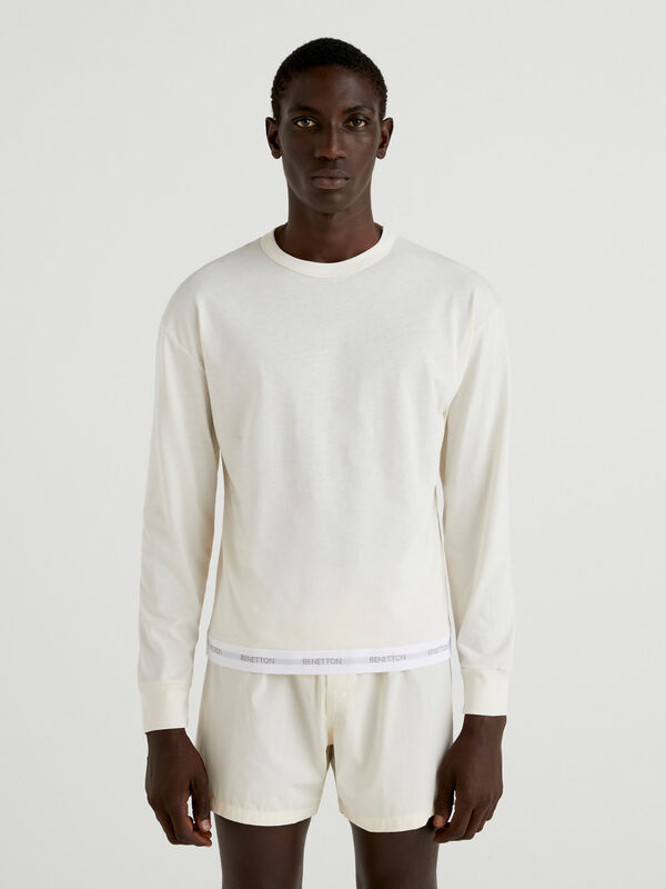 Cream sweatshirt with logoed elastic Men