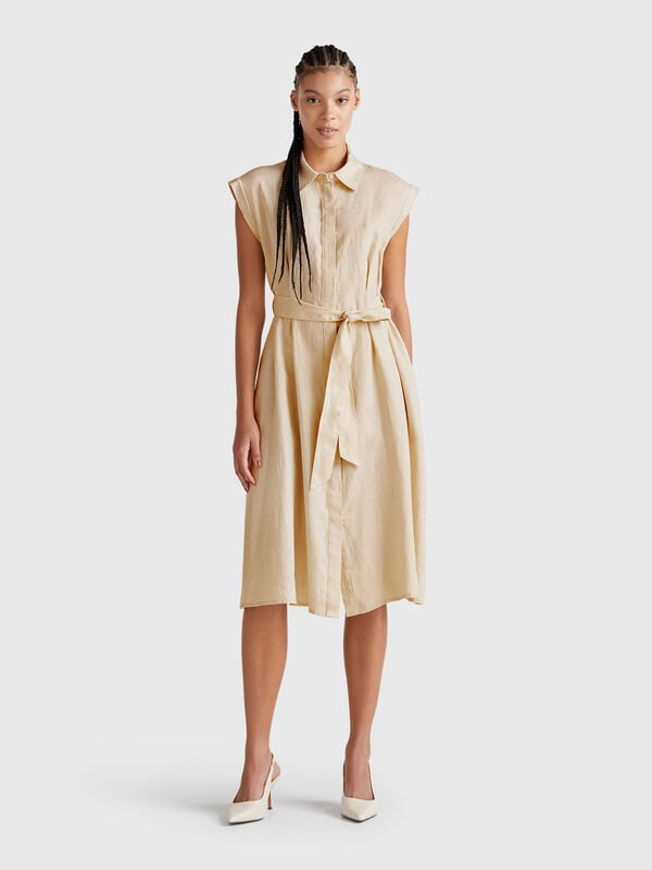Vestido camisero de puro lino Mujer