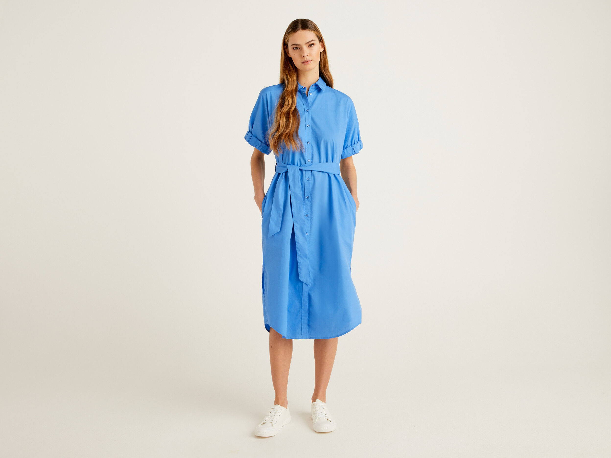 Blue shirt dress with belt hotsell