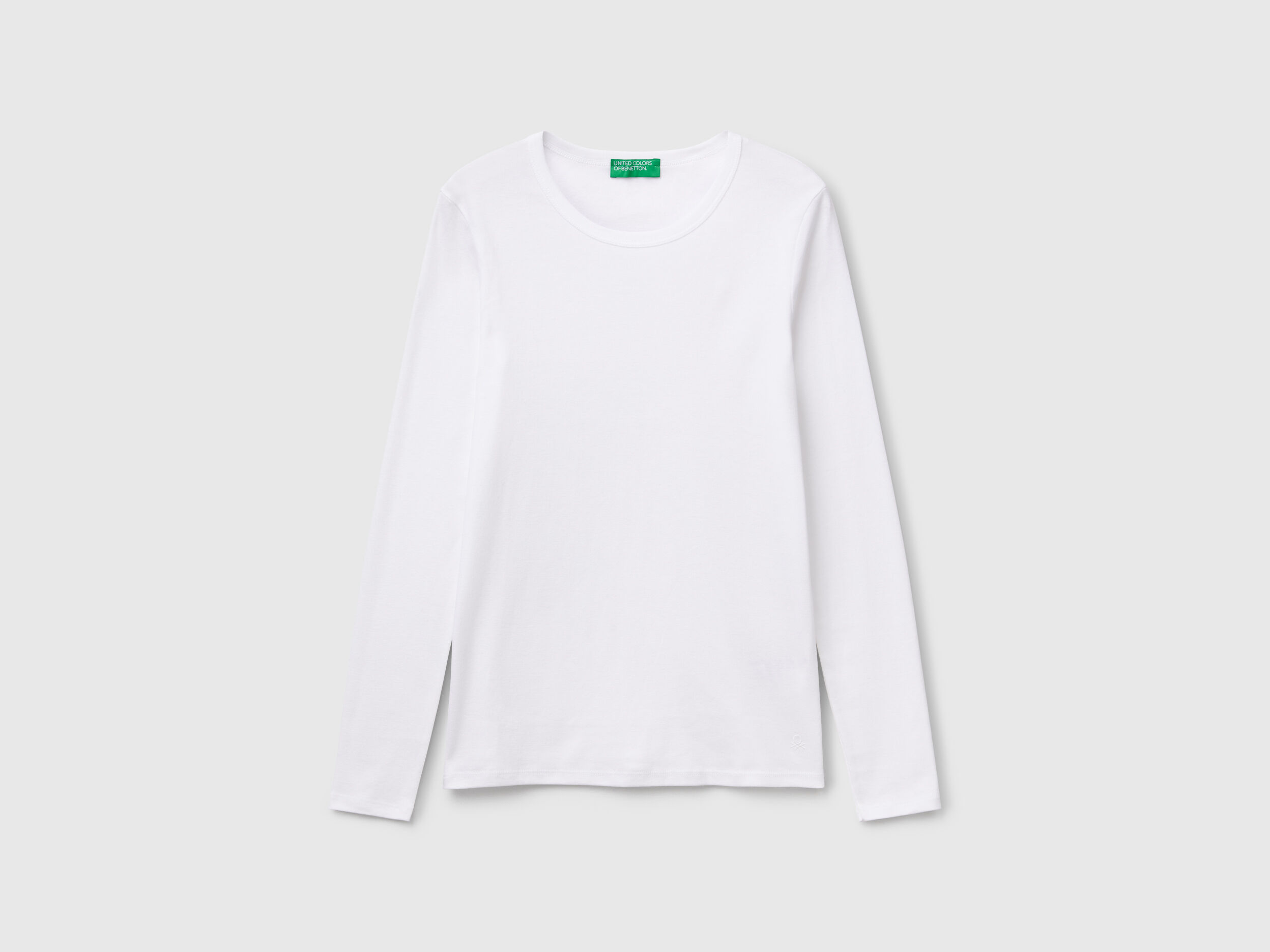 Long sleeve pure cotton t-shirt - White | Benetton