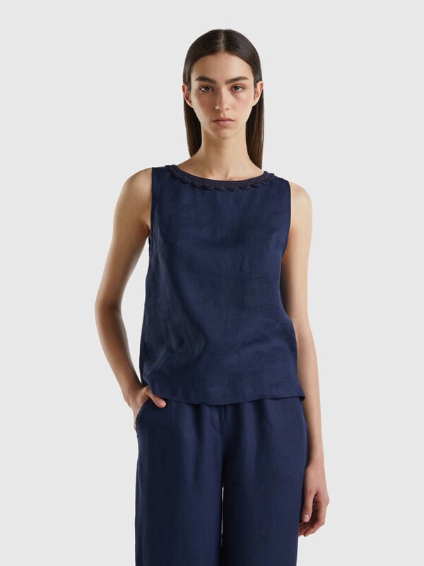 Blusa de 100 % lino con detalles de ganchillo Mujer