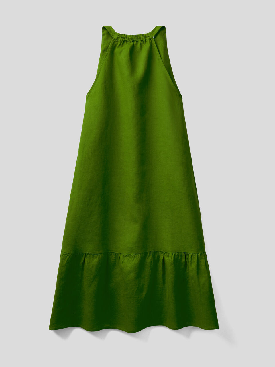 Midi dress in 100% linen with flounce - Green