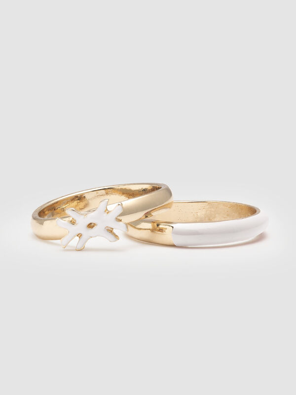 Dos anillos con detalles esmaltados blancos Mujer