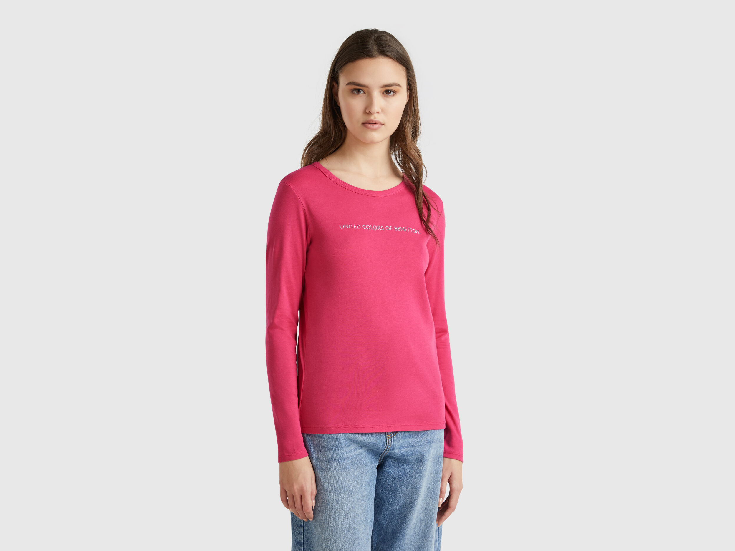 Magenta 100% cotton long sleeve t-shirt - Strawberry | Benetton