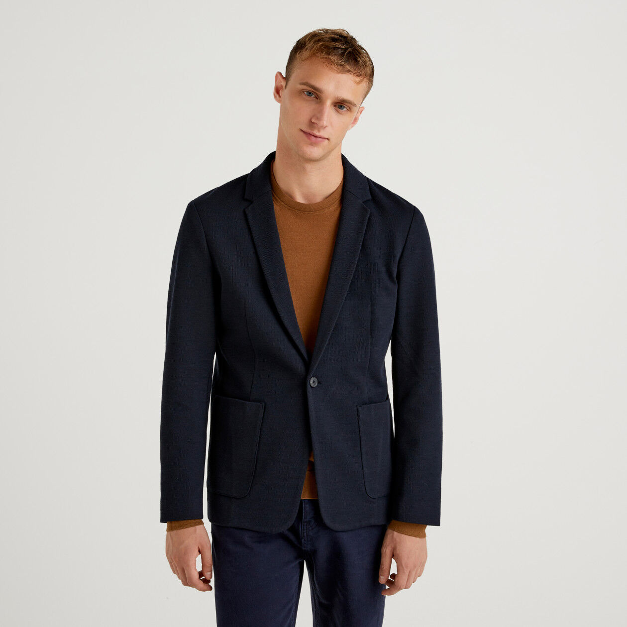 Regular fit blazer in sweat Dark Blue Benetton