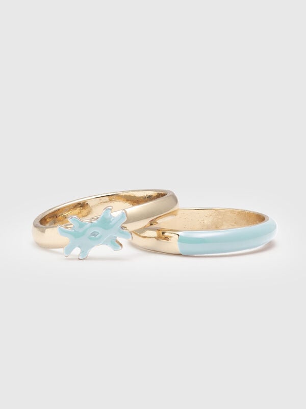 Two rings with sky blue enamelled details Women