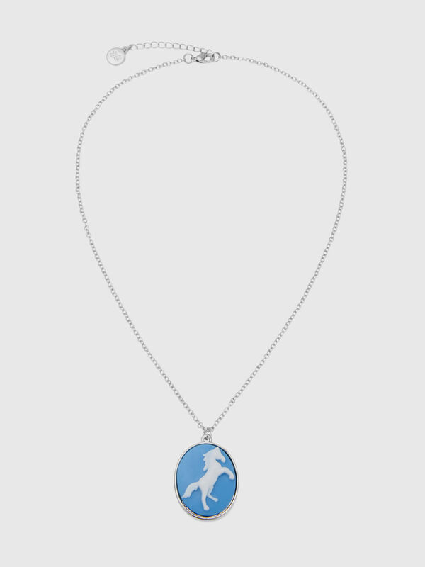 Necklace with light blue horse cameo Women