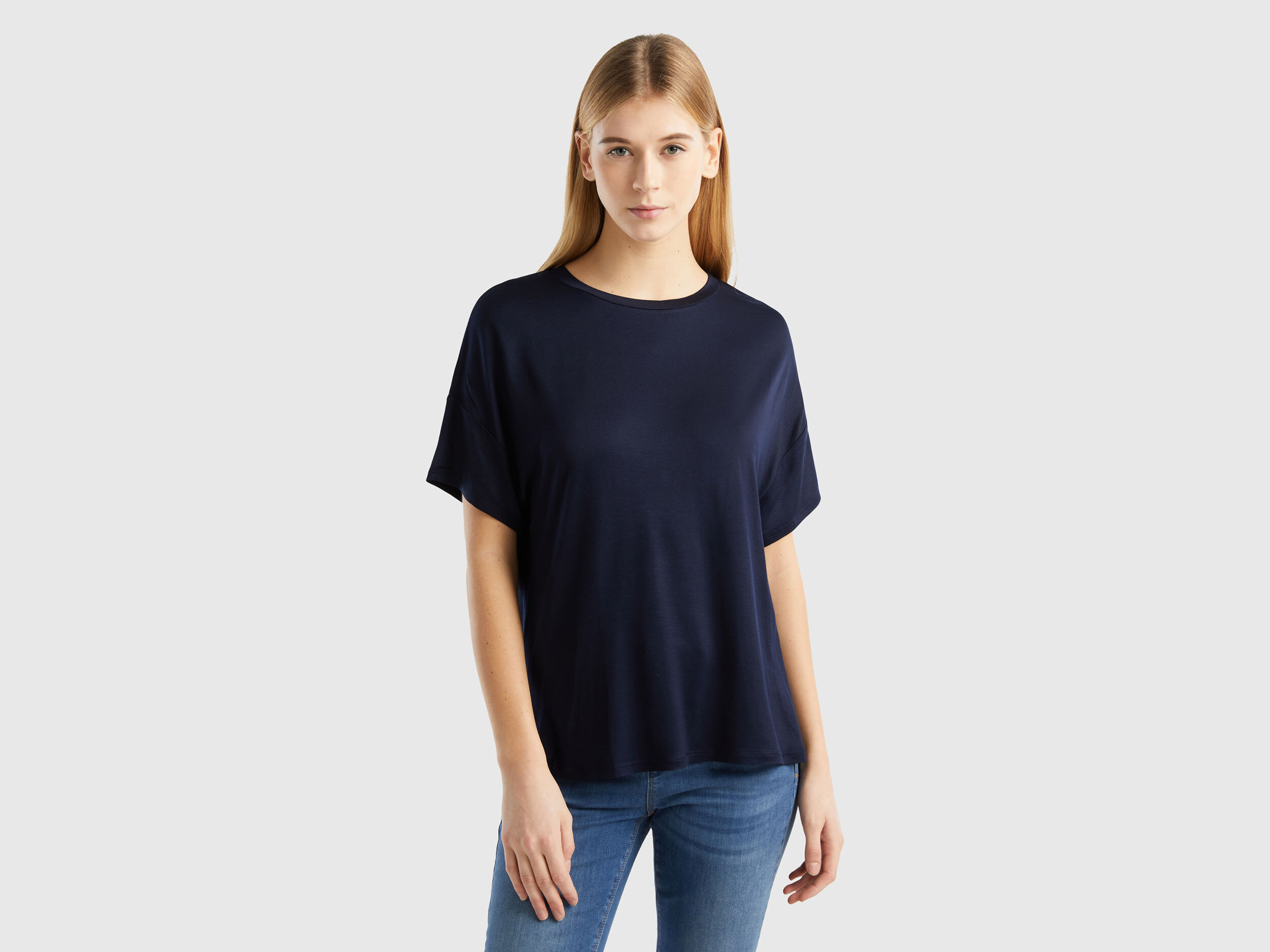 T shirt in stretch viscose Dark Blue Benetton