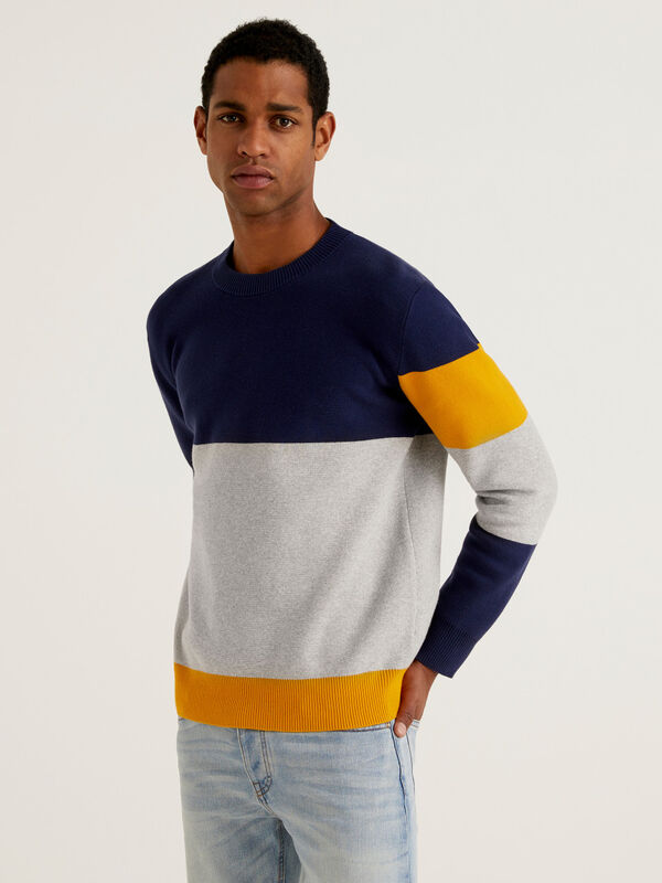 Color block sweater in cotton blend Men