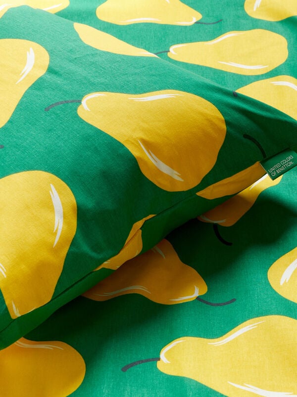 Juego de sábanas individual verde con estampado de peras