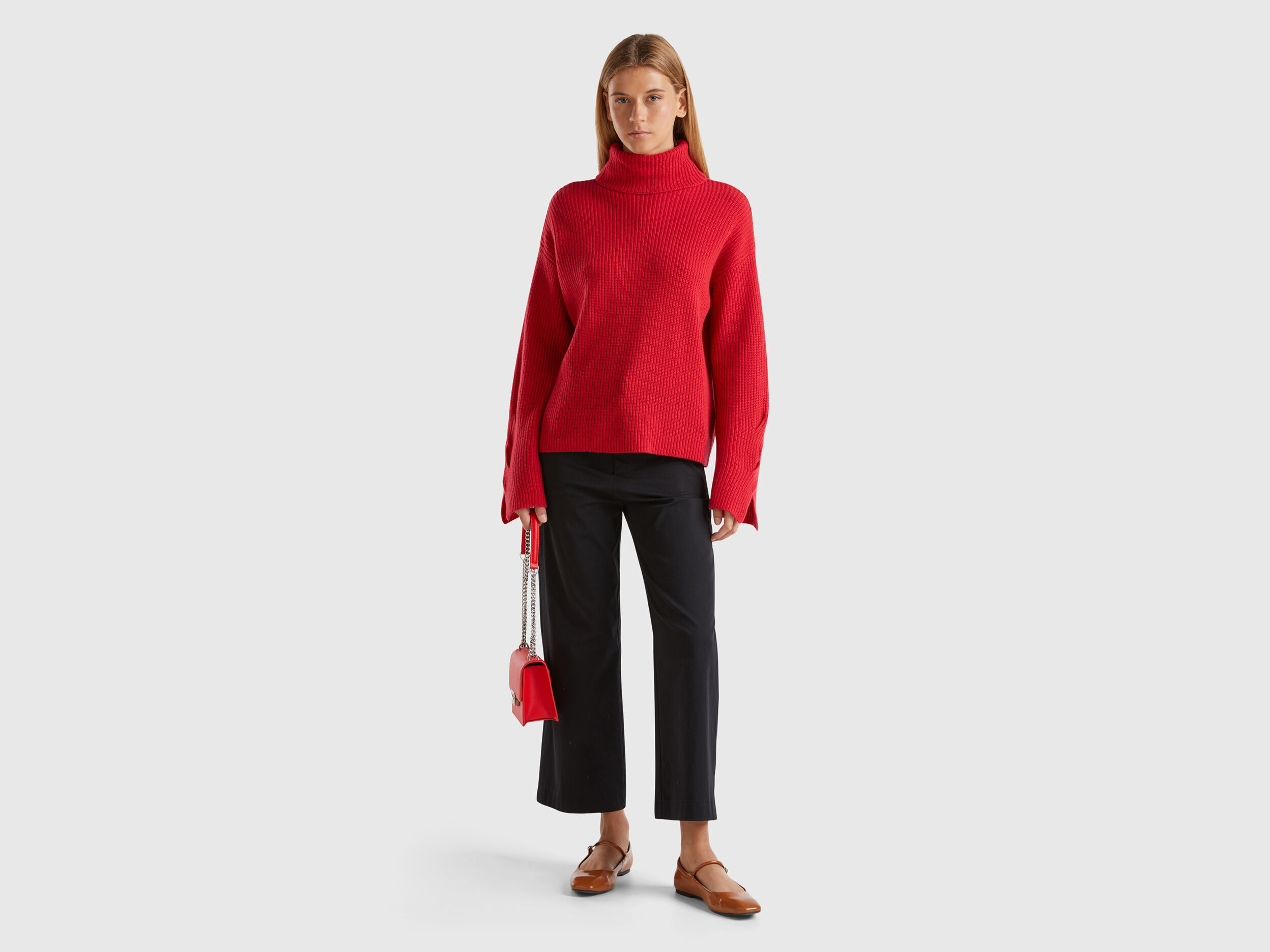 Turtleneck with wide collar - Red | Benetton