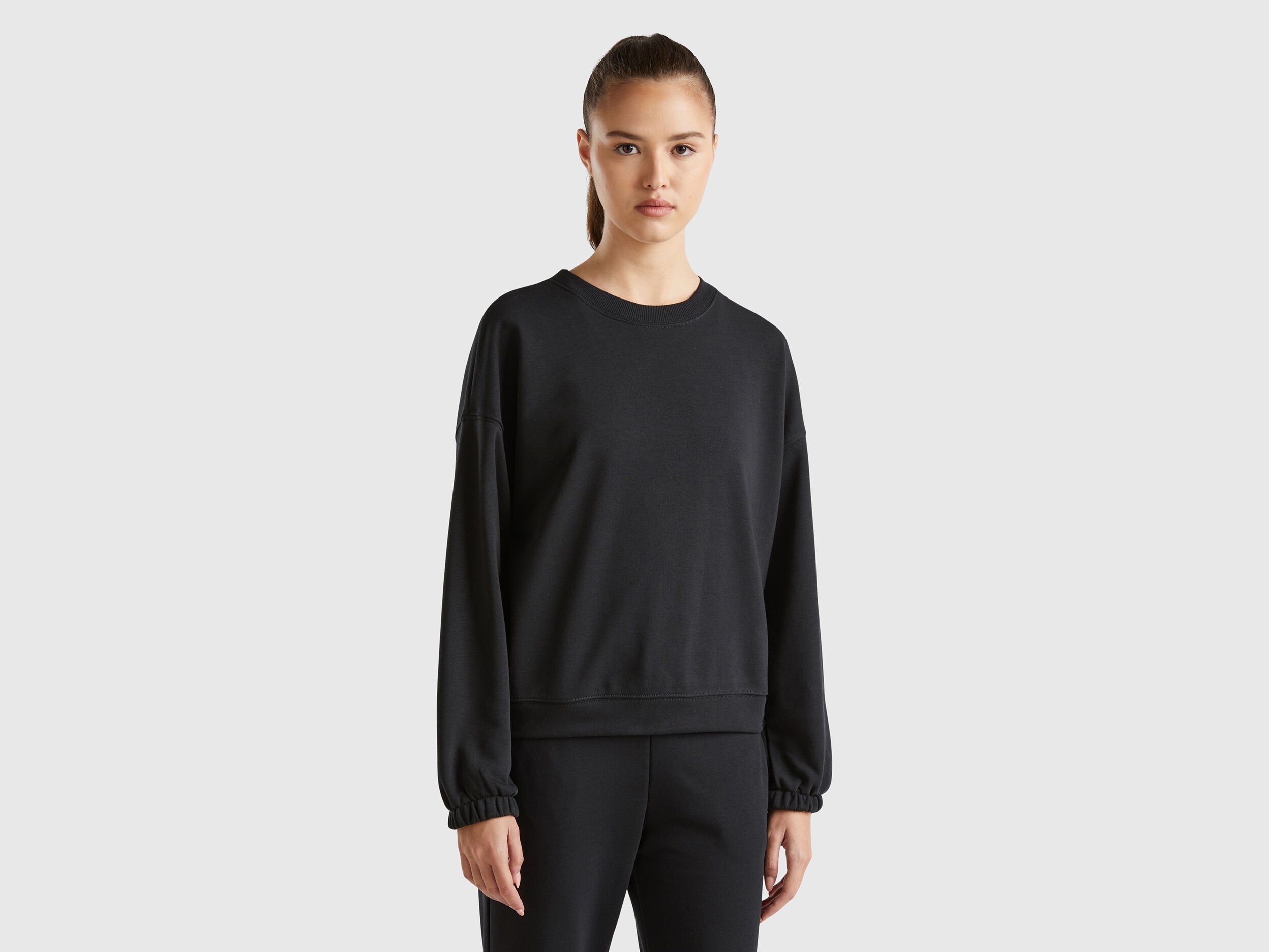 Crew neck sweatshirt in cotton blend Black Benetton