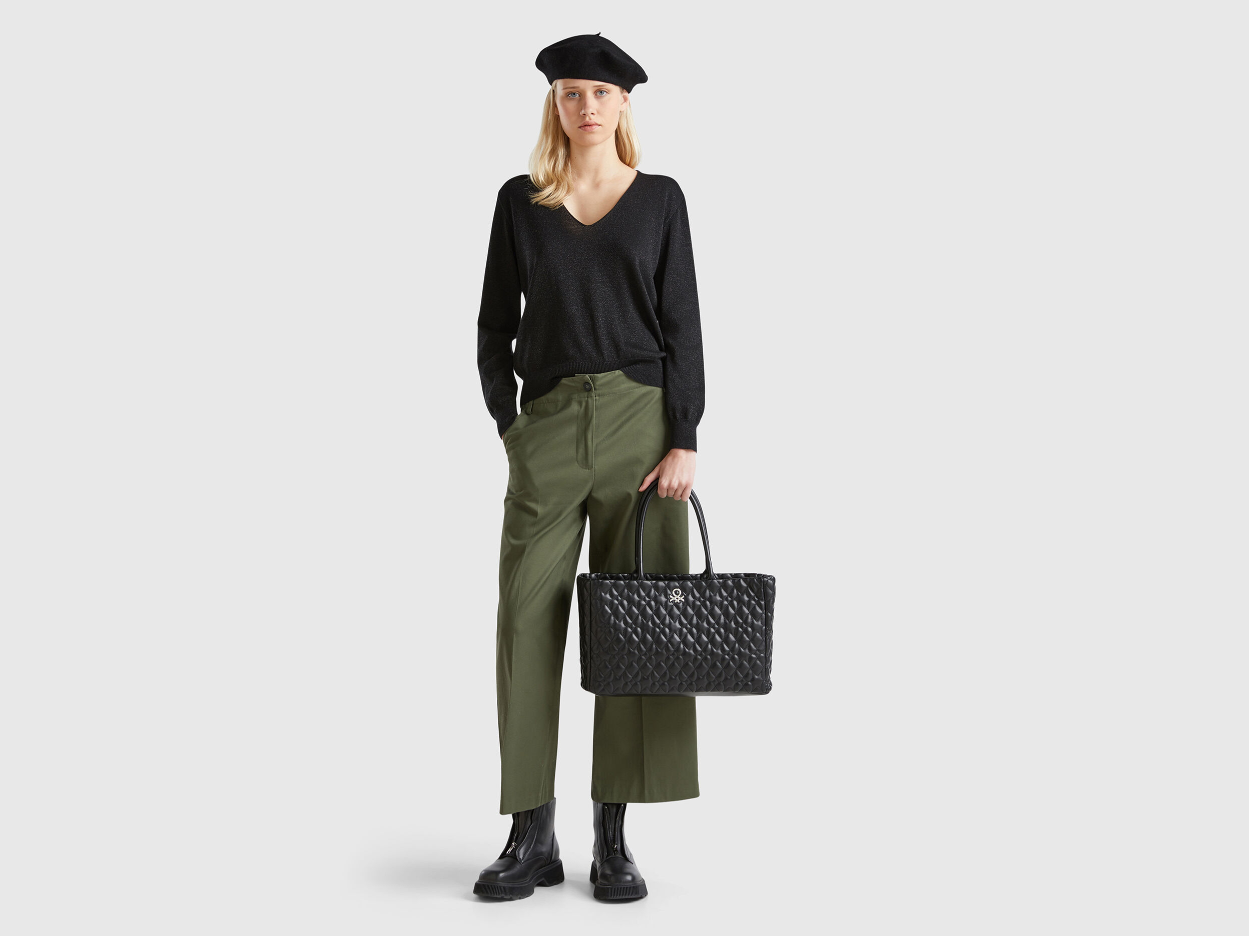 Heart tote bag in imitation leather - Black | Benetton