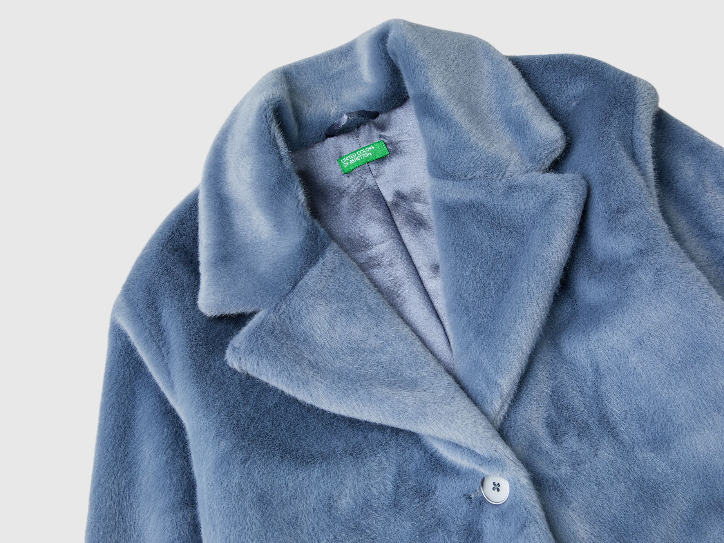 Faux fur coat - Air Force Blue | Benetton Faux fur coat - Air Force Blue | Benetton