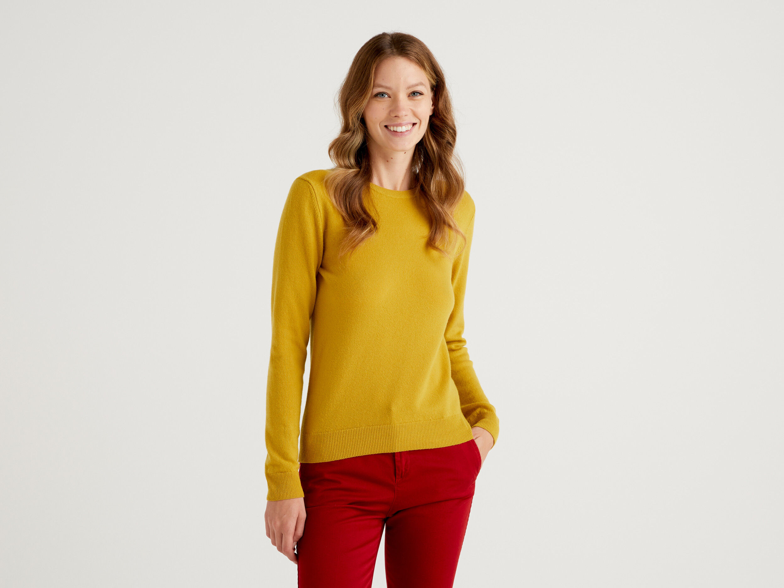Yellow crew neck best sale sweater women's