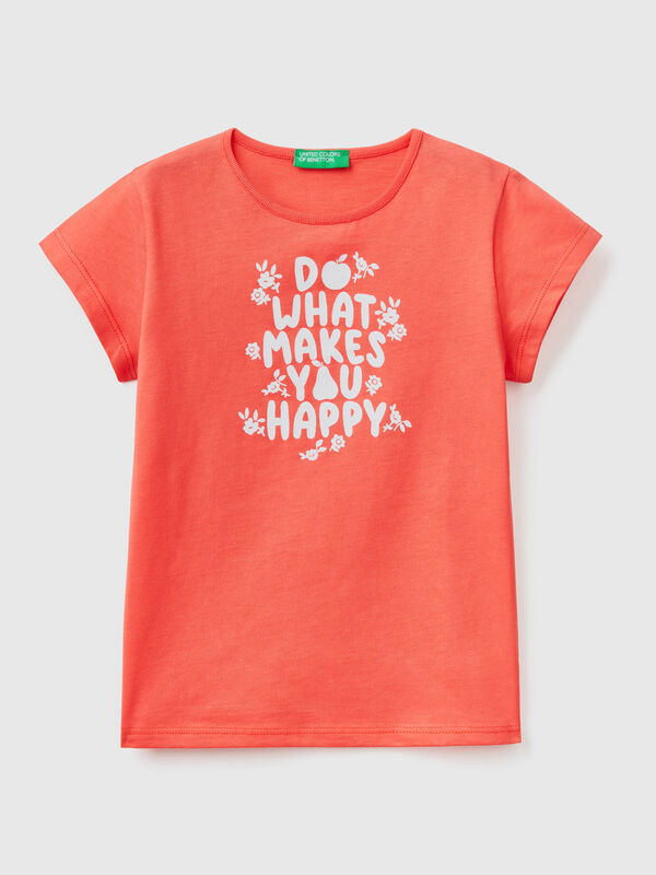 Camiseta bimaterial con bordado inglés naranja bebé niña